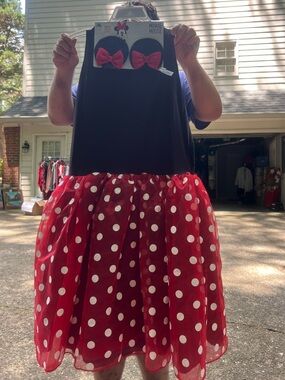 Disney Minnie Mouse Adult Costume or dress w/clip on Minnie ears , Red Bow